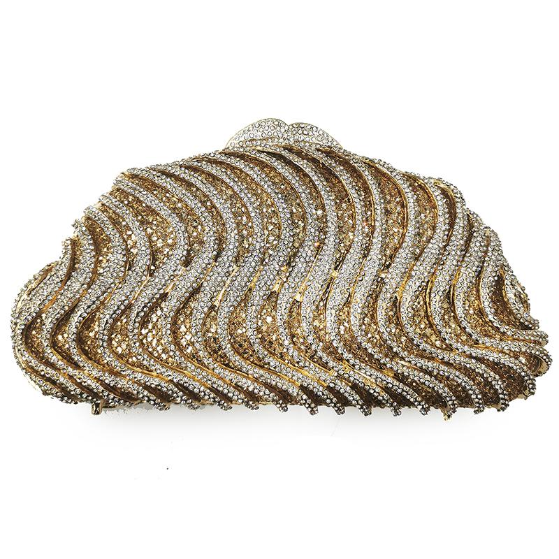 

High-End Rhinestone Evening Clutch Bag Luxury AB Crystal Diamond Wedding Bridal Purse Silver Gold Chain Handbags for Women Prom 21cmX11cmX6cm