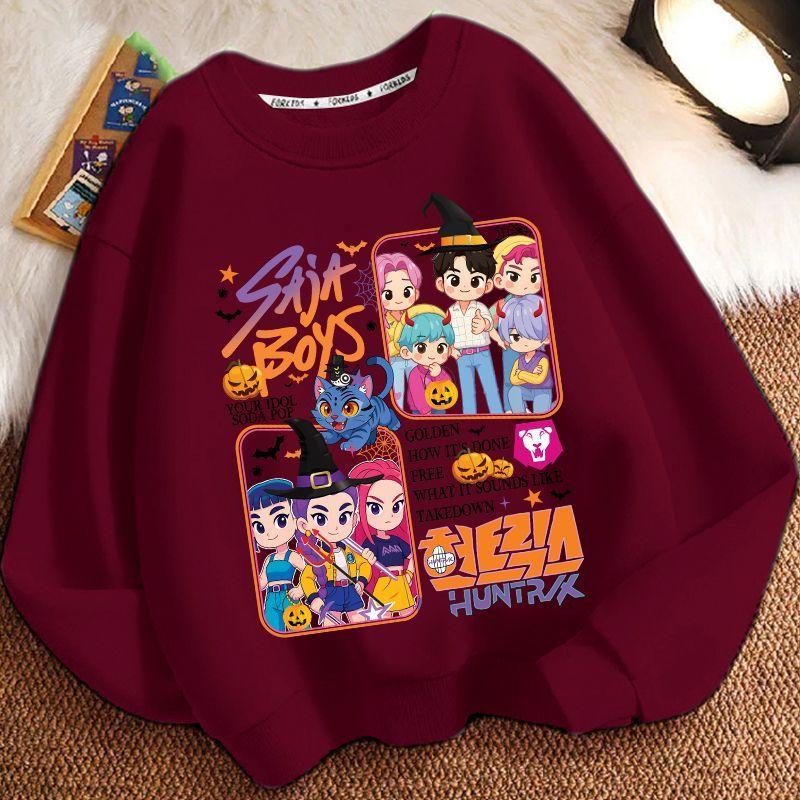 Children's Witch Hunt Team Round-neck Hoodie for Autumn and Winter, Loose Long-sleeved Casual Tops for Boys and Girls