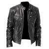 Men Vintage Cool Jacket Leather Long Sleeve  Winter Stand Collar Club Coat