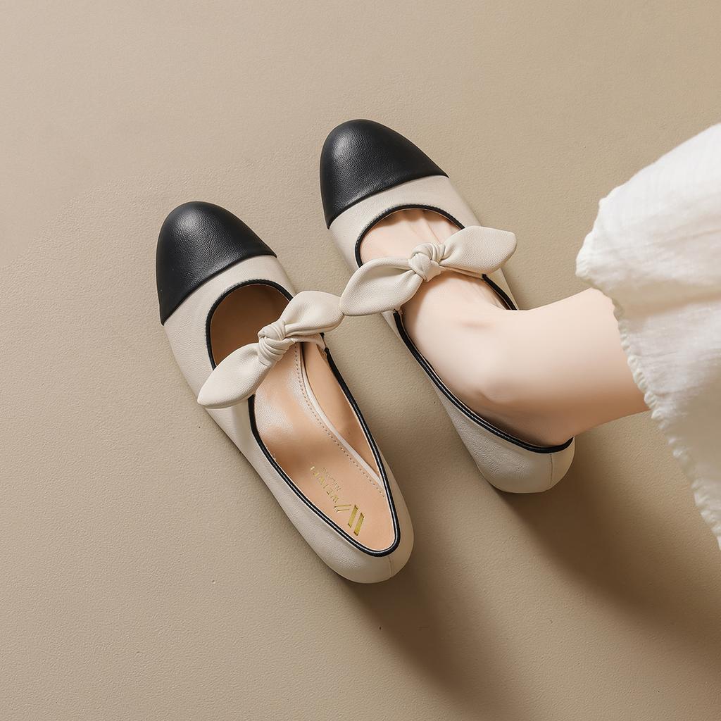 6221-6 French With Skirt, Small Fragrant Style Single Shoes, Women'S Bow, Ballet Thick Heel, Mary Jane Shoes