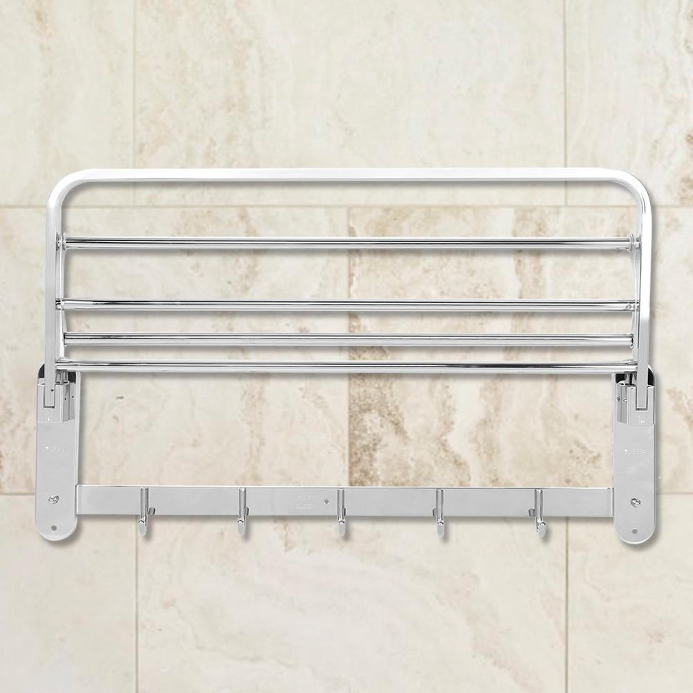 Stainless Steel Foldable Towel Rack Multifunctional WallMounted Bathroom Shelf with Hook