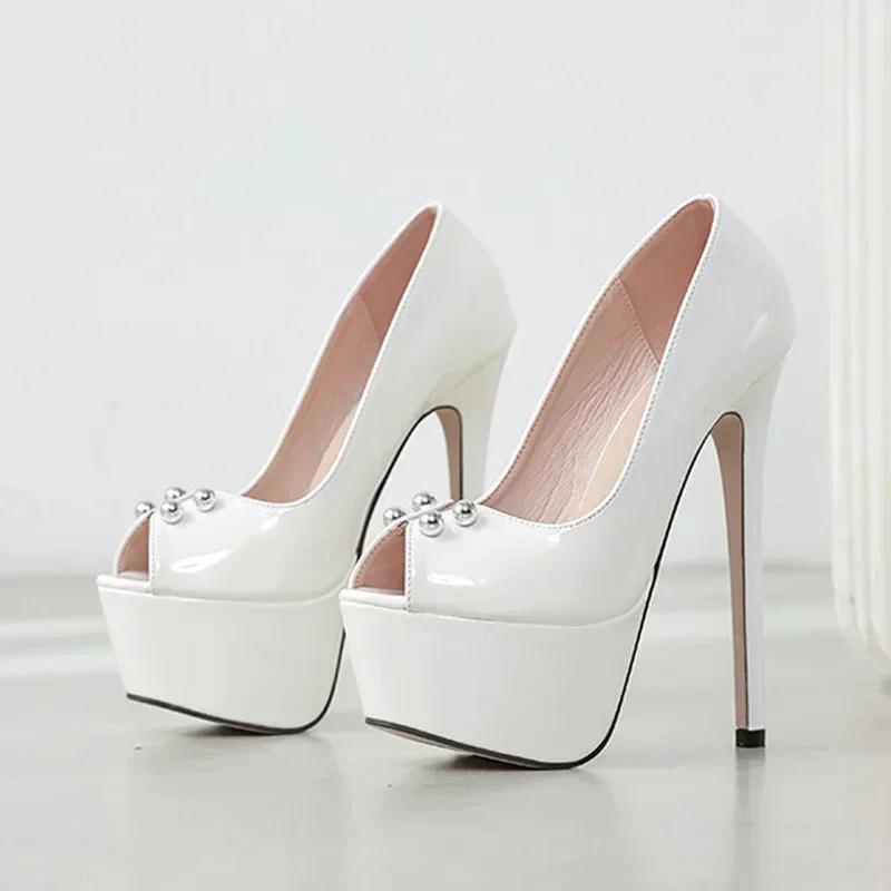 

Модные Сексуальные Лакированные Туфли-Лодочки с Открытым Носком на Шпильке, Элегантная Банкетная Обувь для Женщин, Tacones De Mujer 42 белый