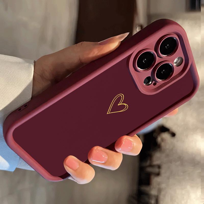 Golden Heart Pattern On Burgundy Background Phone Case For iPhone 17 16 15 Pro Max 14 13 12 11 XS X XR 7 8 Plus 16E 17 Air Cover