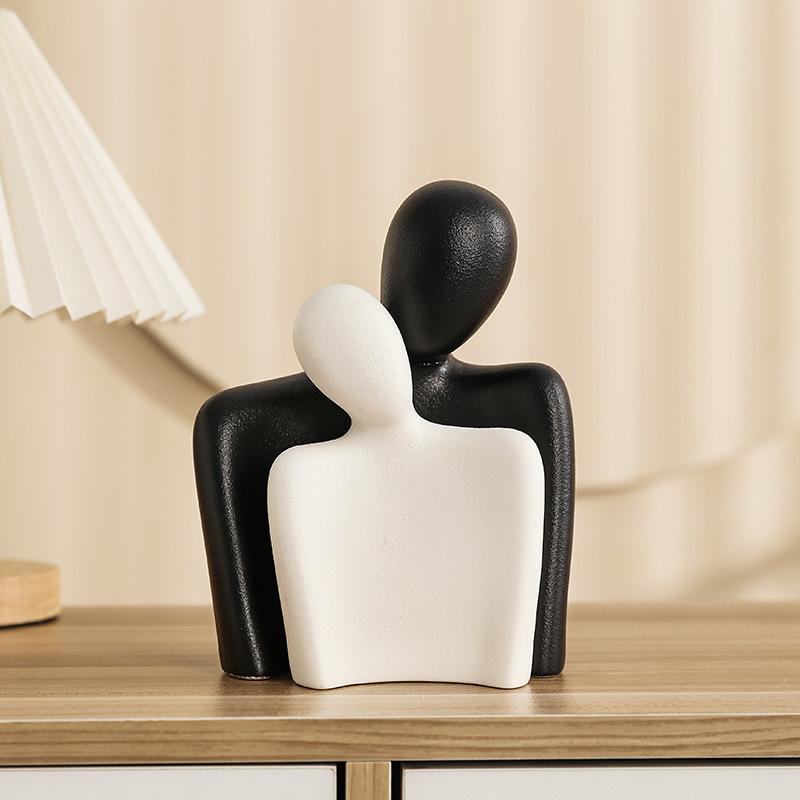 Ceramic Abstract Simple Character Decoration Creative Hugging Couple Figurine Modern Home Desktop Living Room Bookshelf Ornament
