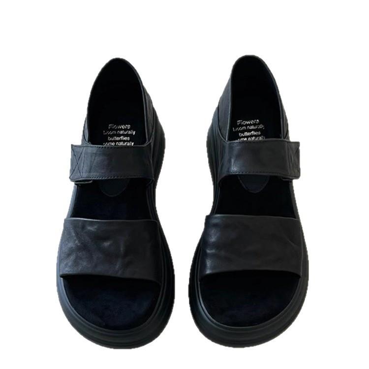 Soft leather version~ retro thick-soled versatile casual women's outer wear simple retro style comfortable fashion summer bag heel sandals