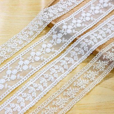 5yardslot 2.7cm/3cm/3.5cm Wide White/Beige DIY Mesh and Cotton Material Embroidered Lace Trimming Clothes Edge