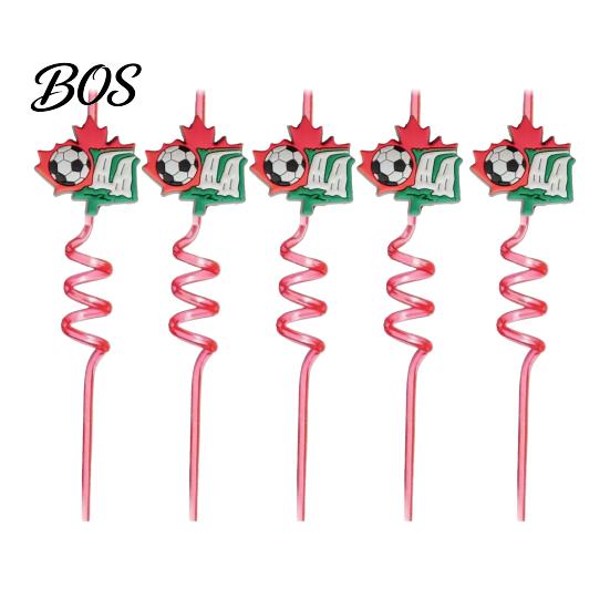 Reusable Plastic Straw 5Pcs Colorful Soccer Spiral Straws, Drinking Straws for Birthday Party Party, Football Theme Celebration Beverage Decor Unique