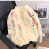Flower Women's Knitted Cardigan Round Neck Bead Button Down Sweet Sweaters Autumn Loose Woman New Fashion Long Sleeved Top