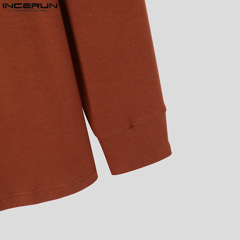 INCERUN Men's Cutout Long Sleeve Strap Patchwork Buttons Casual T-shirts Tops Undershirts