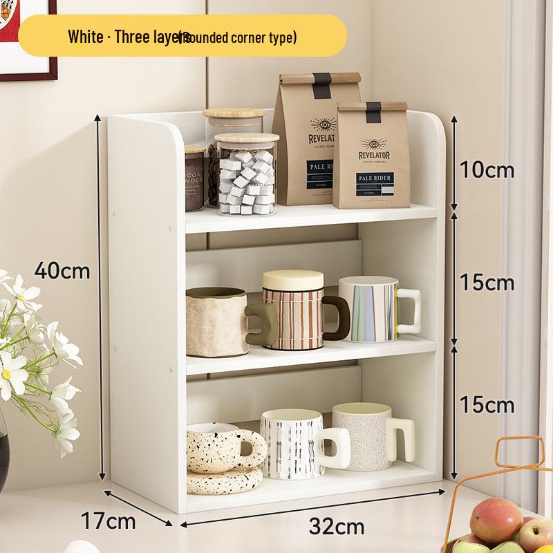 Multi-Layer Dining Table Storage Rack: Desktop Organizer for Snacks & Seasonings, Cup Holder, Wooden Design for Living Room