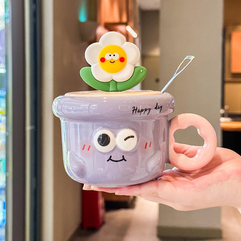 Graduation gift cute hand-painted flower cup for classmates, teacher ceramic cup coffee water cup mug souvenir gift