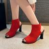 Women's Square Heel Sandals Summer New Round Head Fabric Fabric Anti-slip Wear-resistant High Heels