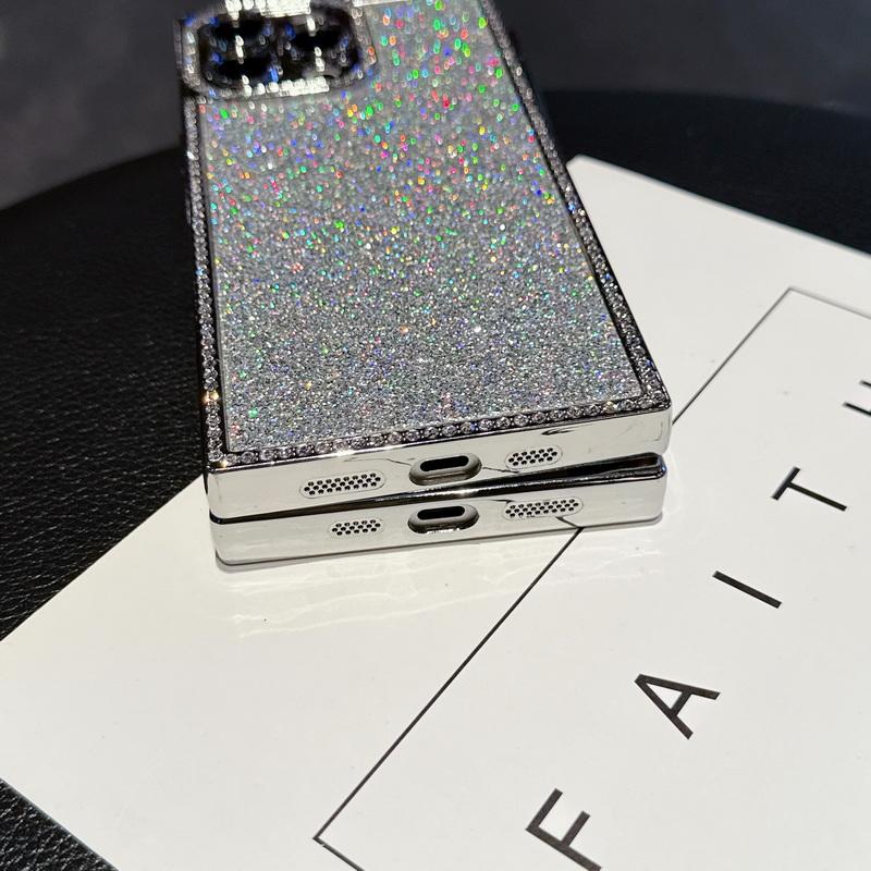 Glitzernde Handyhülle mit Diamantrahmen für iPhone 16 Pro 15 Pro Max 14 13 Pro, galvanisiert, stoßfest, Linsenschutz, Silikon, weiche Bumper-Abdeckung