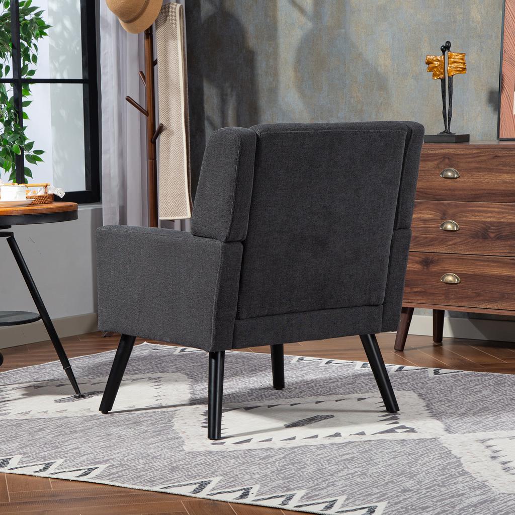 Upholstered Chair with Button Tufting Made of Suede - Mid-Century Modern Armchair with High-Density Foam Cushion and Solid Wood Legs for Small Spaces