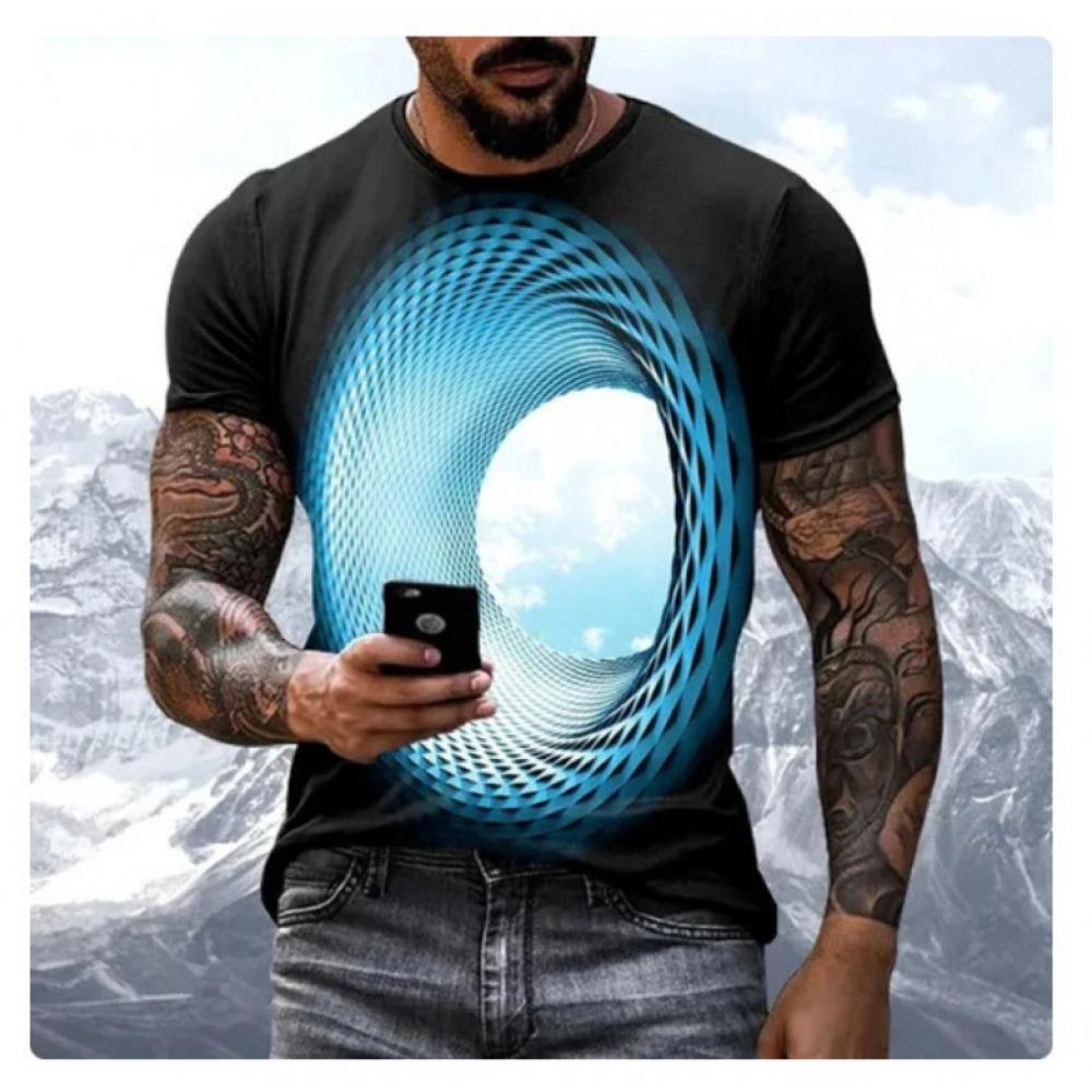Мужская новая модная футболка с коротким рукавом, 3D-цифровая печать, геометрическая форма, круглый вырез S синий