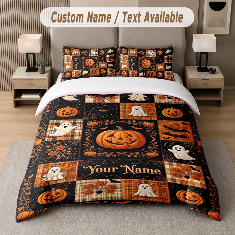 Halloween Theme Custom Text Or Name 3Pcs Bedding Set 1 Flat Sheet & 2 Pillowcases Personalized Home Bedding