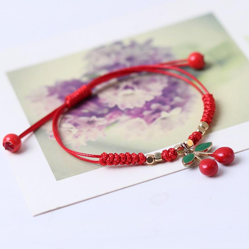 Strawberry Cherry Pendant Lucky Red Rope Braided Bracelet  Year Christmas Birthday Party Gift Fruit Accessory Bracelet