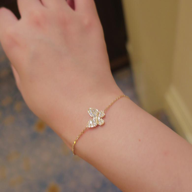 Elegant 14K Gold Plated S925 Sterling Silver Butterfly Bracelet with Shiny Zircon Small Butterfly