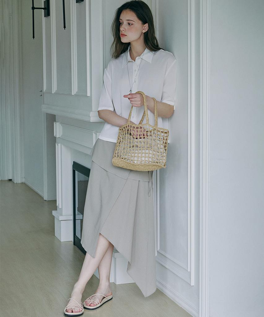 MALOUPE 3116 Crinkle Double Wrap Skirt (Beige)