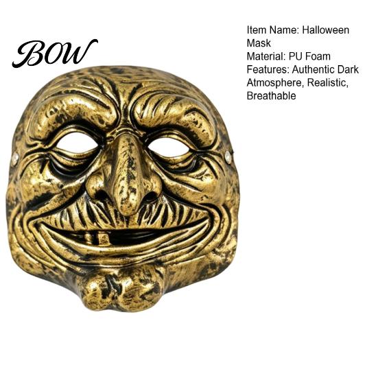 Masque Facial Ridé Effrayant Halloween Masque de Clown Vintage, Accessoire Doré Argenté Fête pour Fête, Costume Mascarade Effrayant Maison Hantée Cosplay Confortable