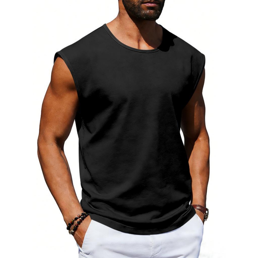 Men's Color Round Neck Sleeveless Breathable Loose Sports Fitness Fashion Vest