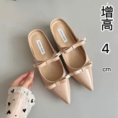 Tête pointue nue augmente de 4 cm, double nœud français paresseux doux demi-traîne chaussures à tête de sac porter pantoufles cool pour femmes