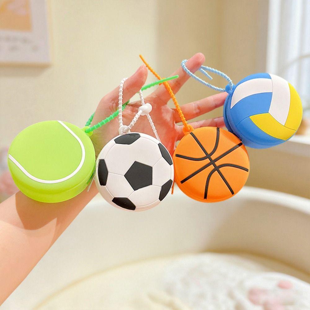 Portable Creative Sporty Ball Shaped Coin Purse Mini Waterproof Silicone Ball Shaped Pouch Cartoon Tennis Earphone Bag