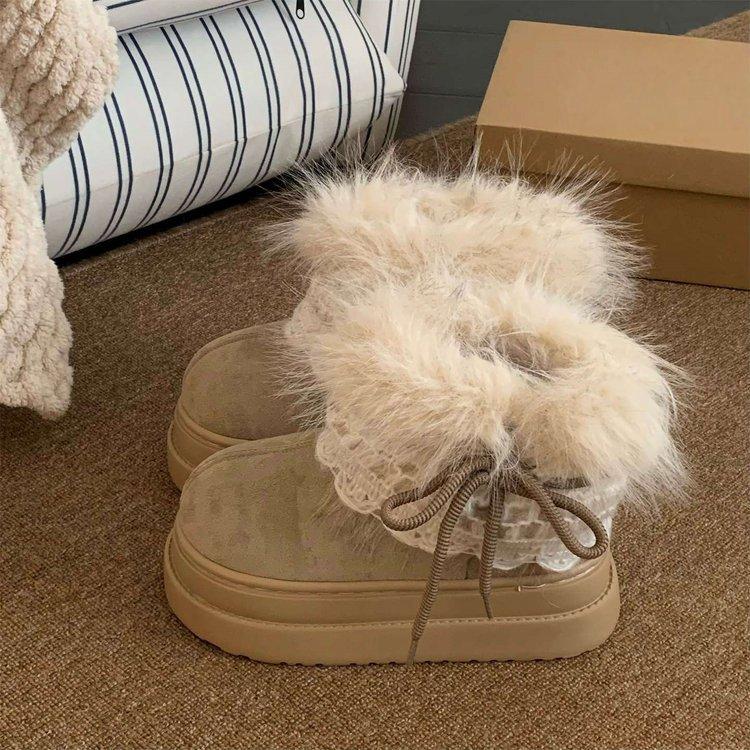 Retro snow boots cotton boots thick-soled fluffy piled thickened warm big cotton shoes