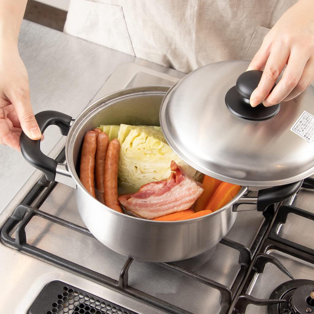 Wahei Freiz 20cm Stainless Steel Pot with Induction and Gas Enzo Tsubame-Sanjo Lid, Compatible, (EM-015)