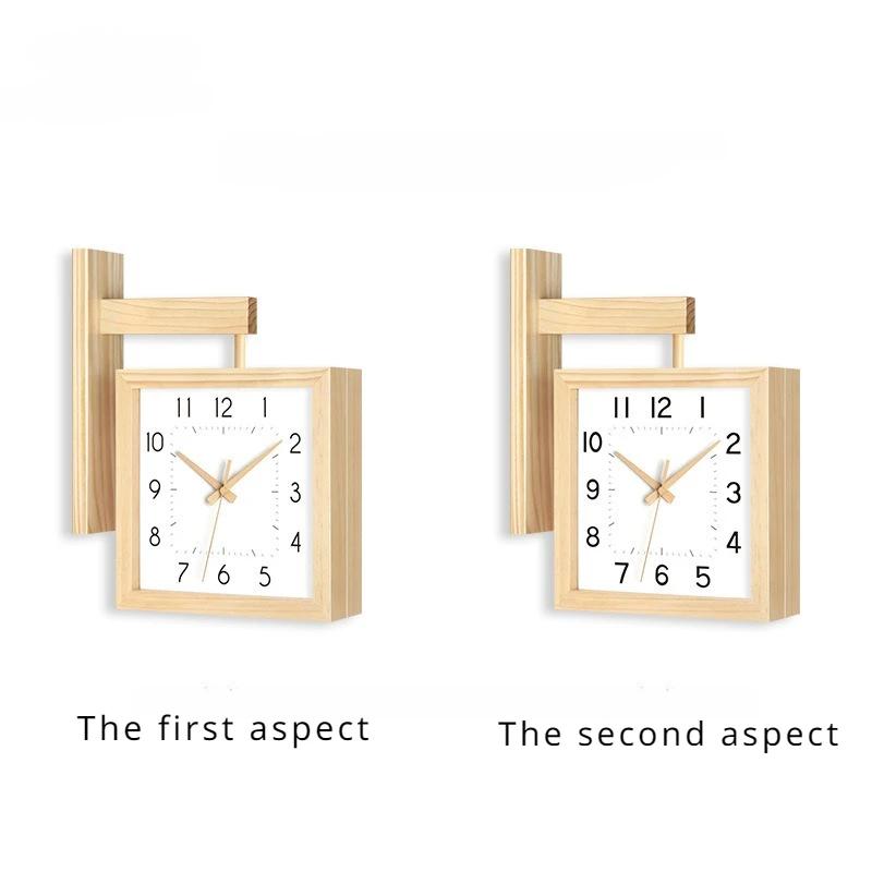 Wooden Double Sided Wall Clocks Silent Corner Wall Clocks Japanese Style Interior Room Decorative Framework Desk Decorations