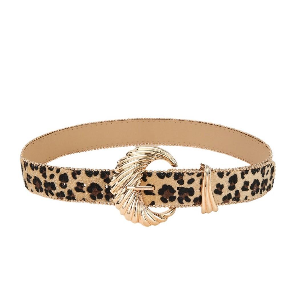 Leopard Modern Print Belt With Wave Metal Buckle For Womens Outfits Casual