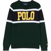 Polo Strickpullover Buchstabenstickerei Rundhalsausschnitt Pullover Langarm Kinderpullover Dunkelgrün 323923038-001