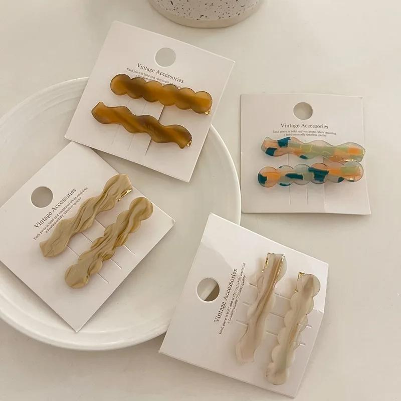 2pcs/set Acetate Hair Clips Pastel Color Wave Geometric Barrettes Women Hair Accessories Side Pins Hairpin