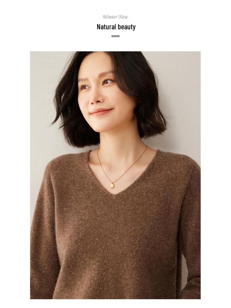 Nový luxusní svetr ze 100% čisté vlny s květinovým vzorem - Dámský korejský výstřih do V, silná a volná pletenina