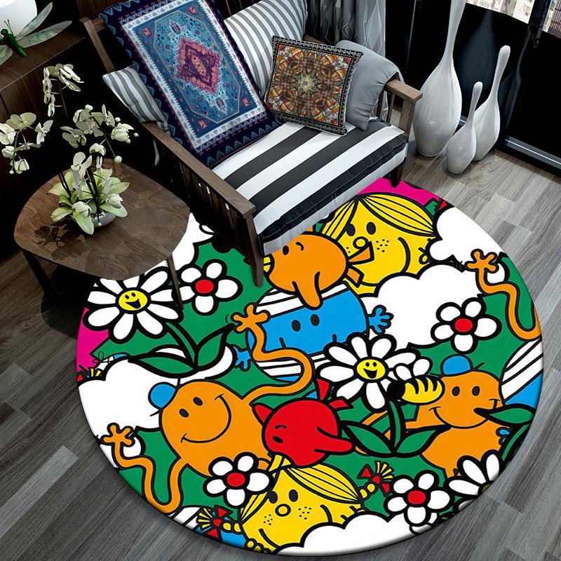 Mr. Men and Little Miss,Round Area Rug,Carpet Rug for Living Room Bedroom Sofa Playroom Decor,Non-slip Floor Mat