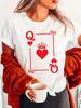 Women's with Red Heart Queen of Spades Print Short Sleeve Crew Neck Soft Fabric Able Top