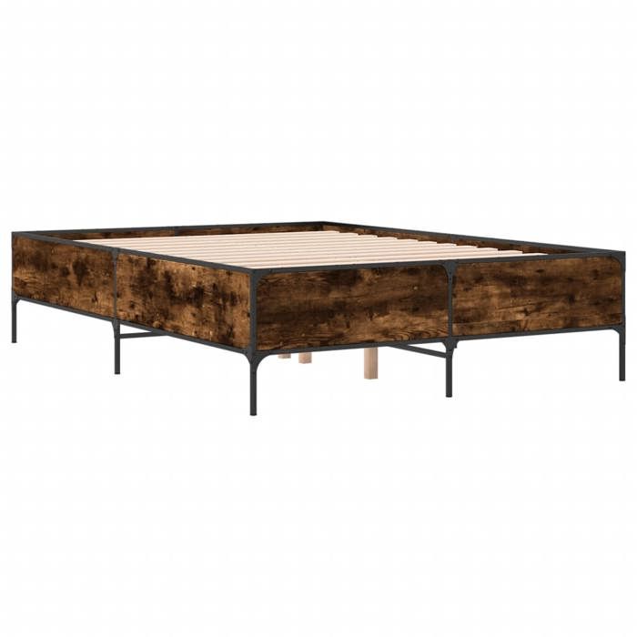 VidaXL Bed Frames Smoked Oak 140x190 Cm Engineered Wood and Metal, Bed, Guest Bed, Double Bed, Bedroom Furniture At 3279809