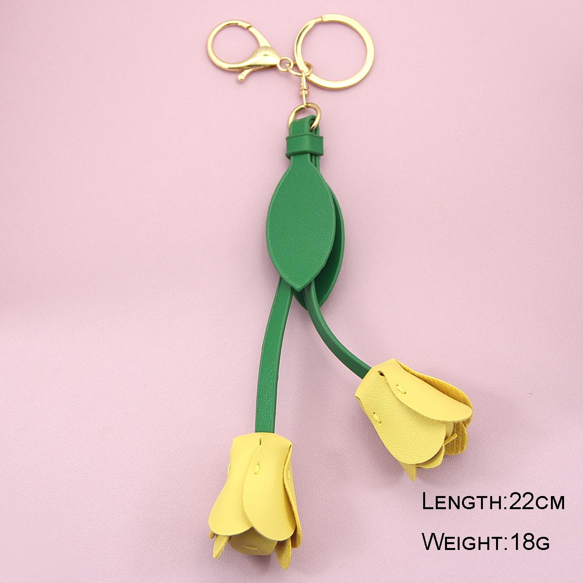 

Fresh Style Leather Tulip Charm Handbag Keychain Flower Pendant Car Accessory жовтий
