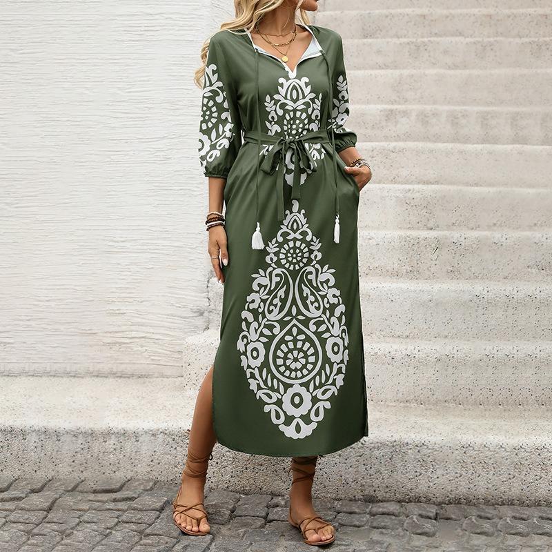 Women's Leisure Holiday Personality Vintage National Style Print Split Dress