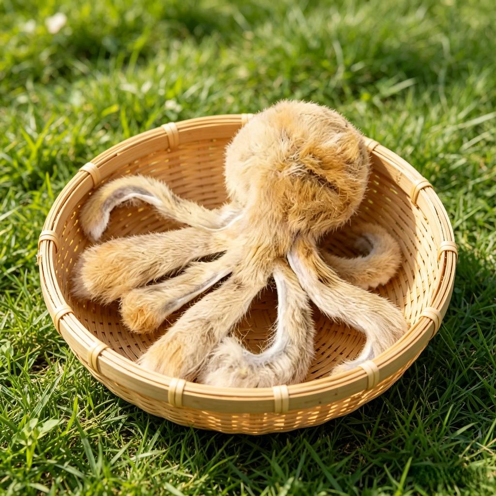 Rabbit Fur Octopus Cat Teaser Toy: Interactive Wand Replaceable for Hunting Play, Energy-Burning & Boredom Relief for Kittens