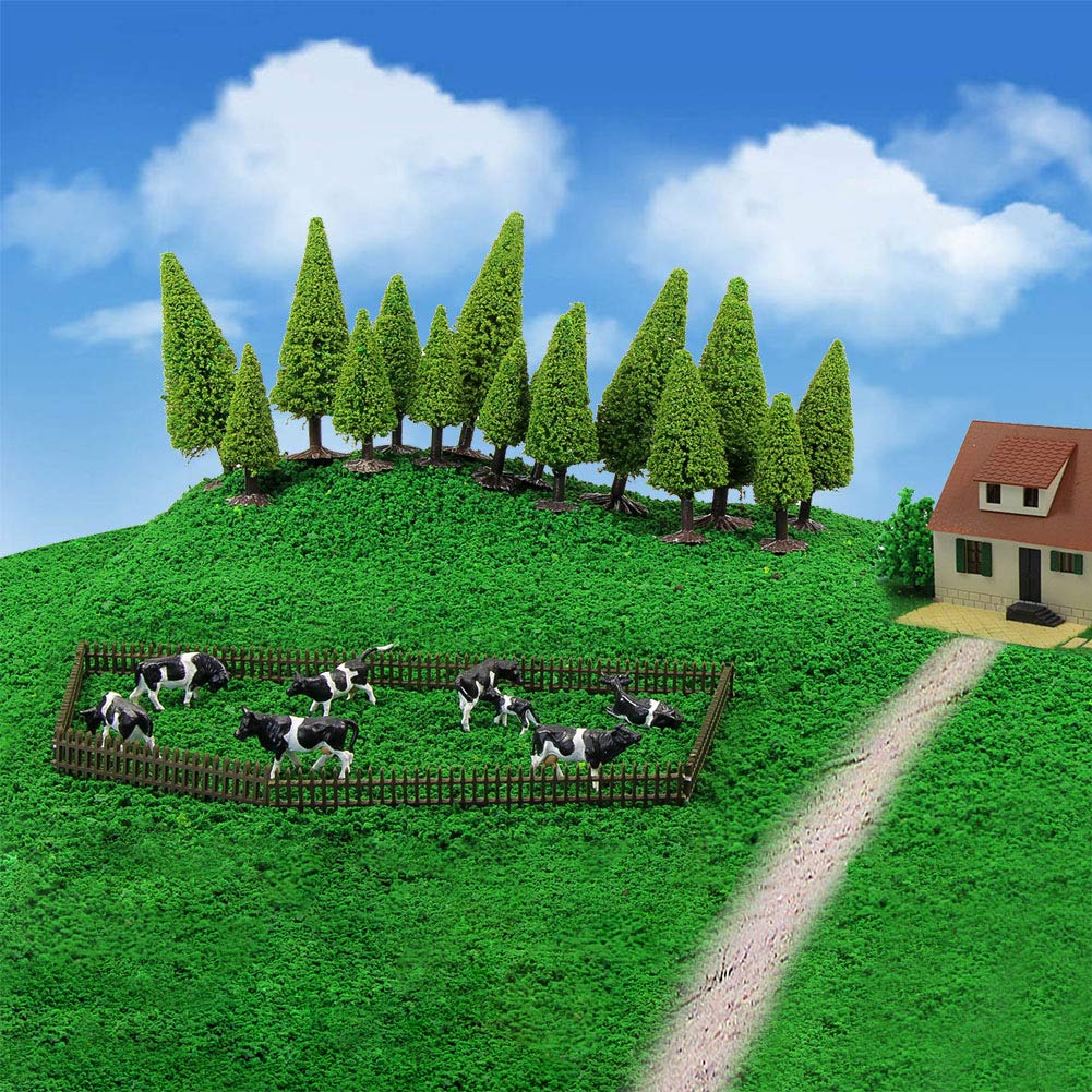 Scenery Collection Tree Model Tree 6-10cm 3 Size Mix 15 Trees + 8 Cow Models for 187 HO Gauge Landscape Miniature Garden Railway Model Building Model