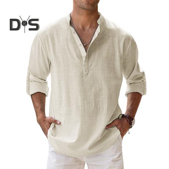 

Антипиллинговая рубашка с V-образным вырезом, классическая мужская летняя свободная рубашка L бежевый