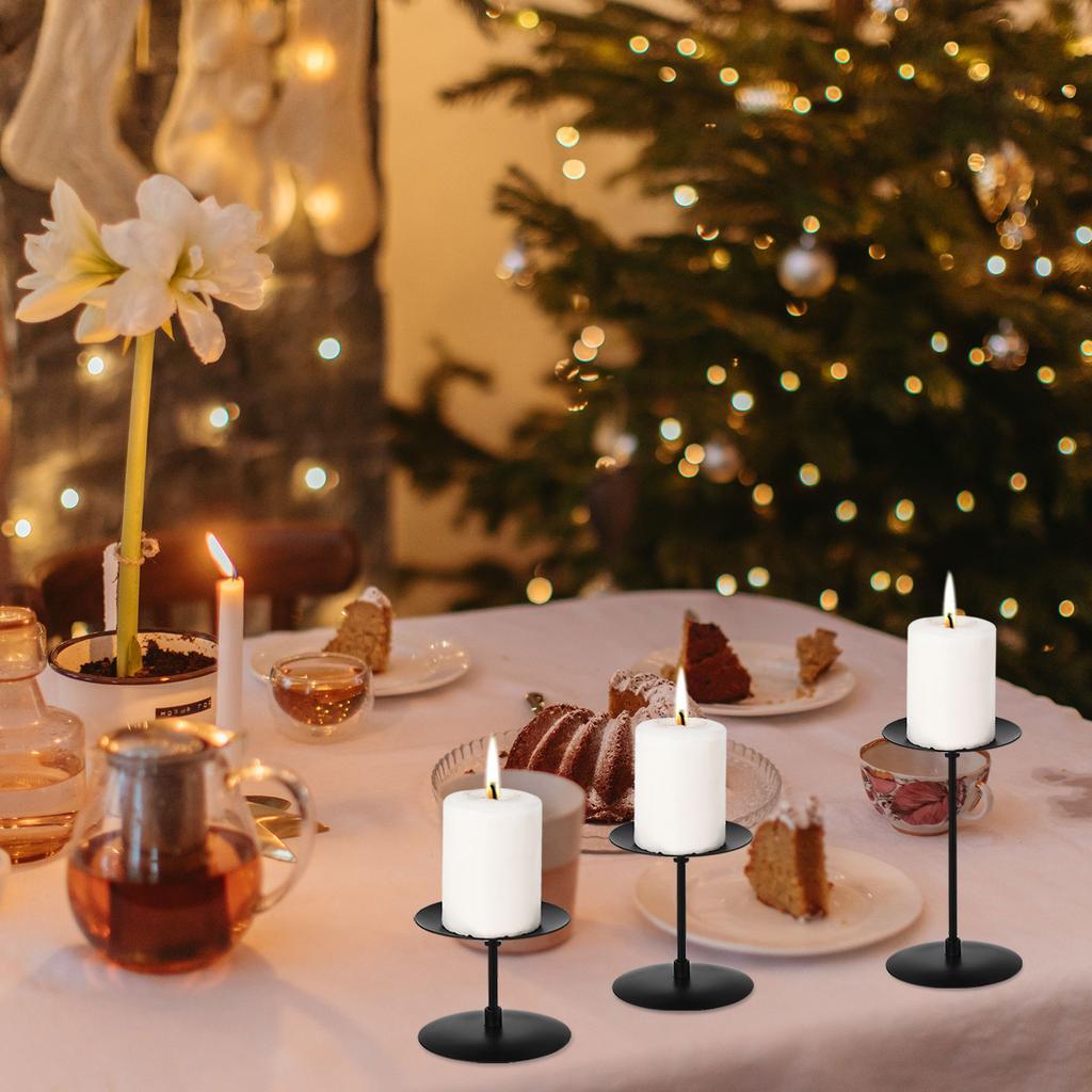 Black Candelabra Candle Holders 2 Set Modern Iron Candle Plate Candlestick for Dinning Table Decoration Centerpiece Anniversary