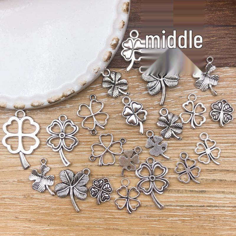 Antique Silver Alloy Four-Leaf Clover Pendant Charm for DIY Jewelry