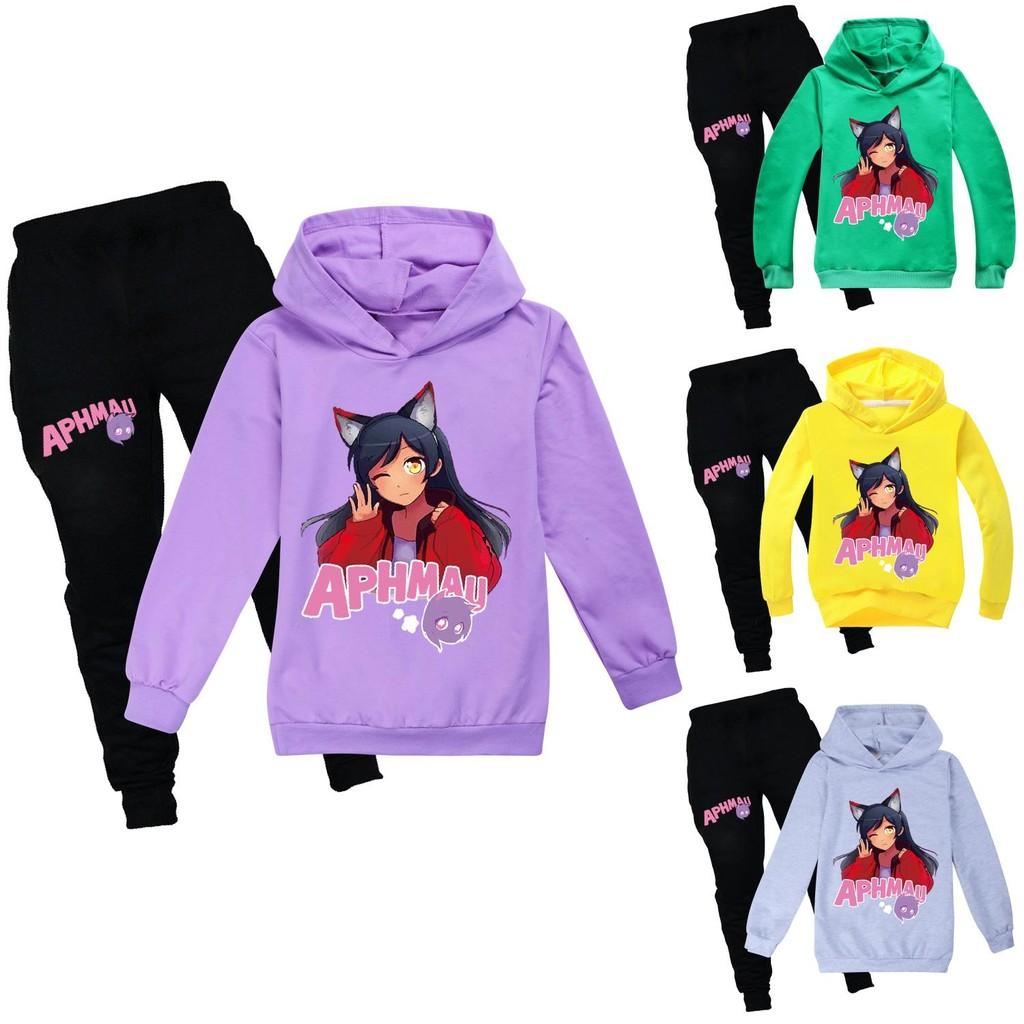 Felpa con Cappuccio e Pantaloni Lunghi in Cotone con Stampa Aphmau per Bambini, Set per Giocare in Inverno e Primavera