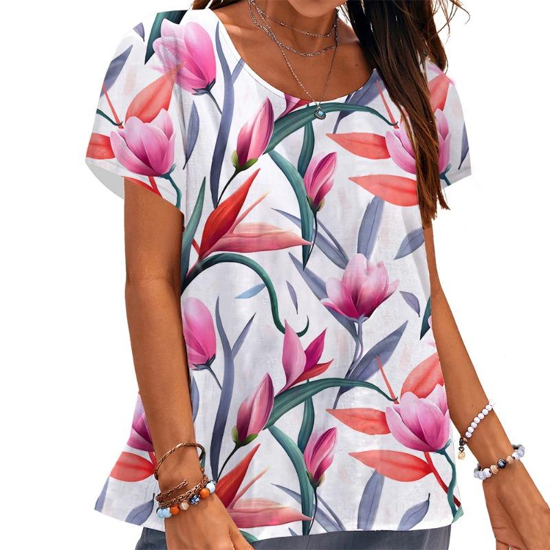 Summer animal and flower printed T-shirt 3D printed squirrel and rabbit T-shirt style top women's clothing