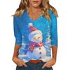 Ladies' Christmas Printed Fashionable Casual Seven Quarter Sleeved V-neck Top