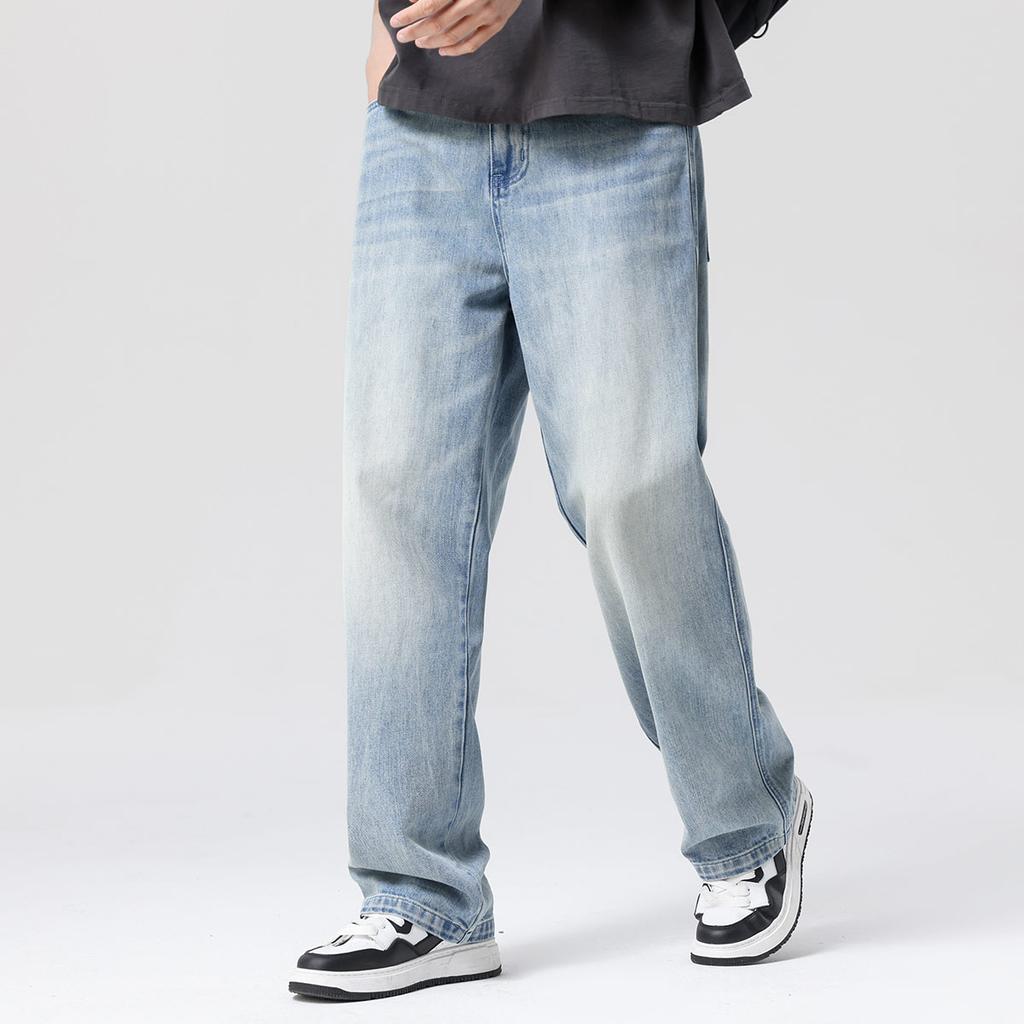 Lyocell Tencel Cotton Drape Thin Jeans Men's Loose Straight Leg Wide Leg Casual Pants