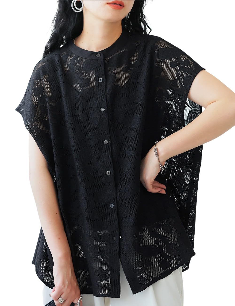 

antiqua Кружевная майка без рукавов, единый размер, черная, женская, YP-00141, 05,