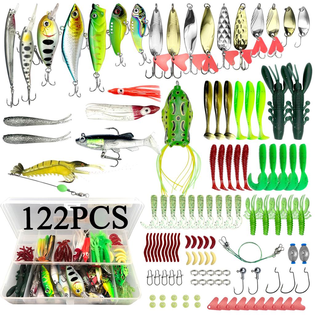 78/122 Piece Fishing Bait Kit for Top Water Fish Bait Rack, Fishing Gear Kit for Sea Bass and Salmon Fishing Accessories with Random Color Samples